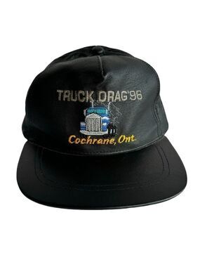 Vintage 1996 Leather Hat Truck Drag Cochrane Northern Ontario Retro 90s EUC